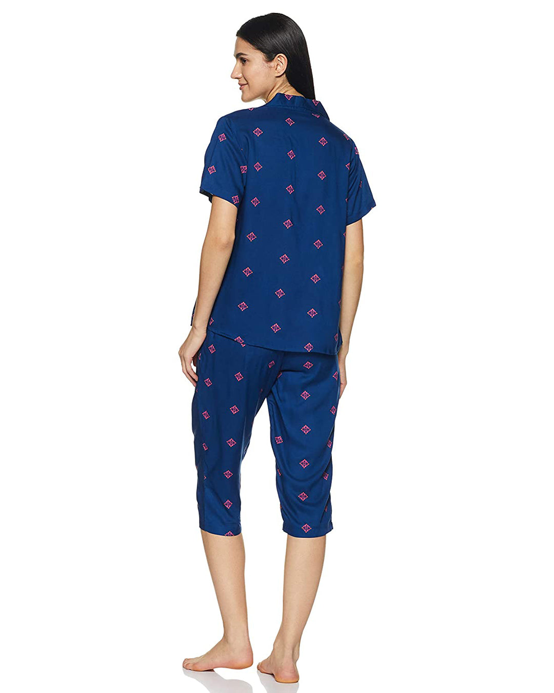 Women's Rayon Pyjama Night Suit Regular Capri Set