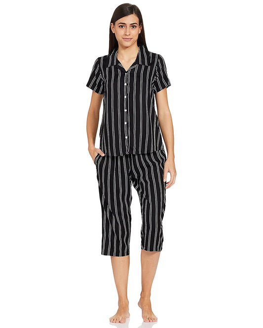 Women's Rayon Pyjama Night Suit Regular Capri Set