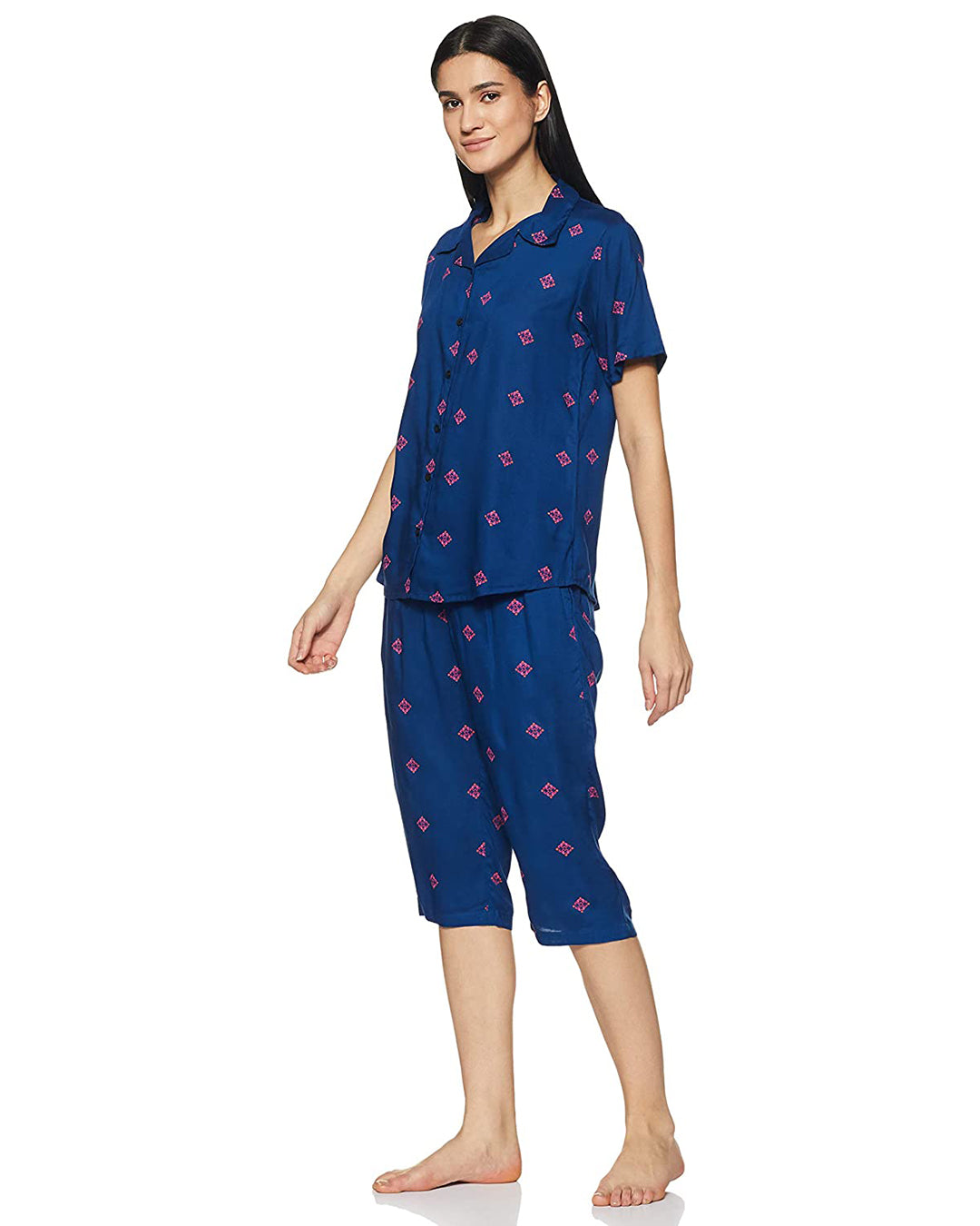 Women's Rayon Pyjama Night Suit Regular Capri Set