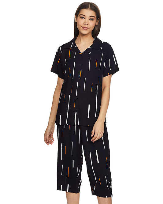 Women's Rayon Pyjama Night Suit Regular Capri Set