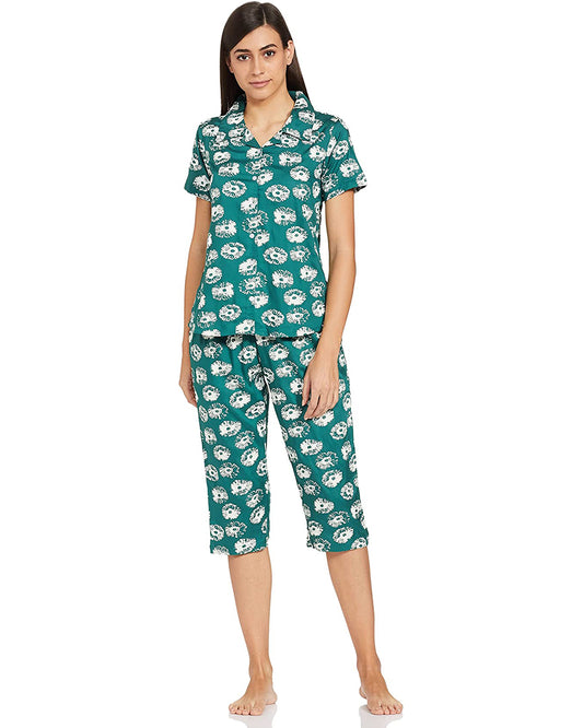 Women's Rayon Pyjama Night Suit Regular Capri Set